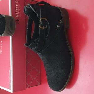Skechers California Luxury Black Sepia Suede Leather Booties Size 7 New!